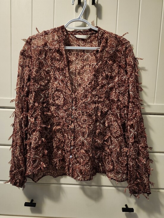 Zara Tops - Zara Women's Textured V-Neck Long Sleeve Top - Rust Floral Sz M/L